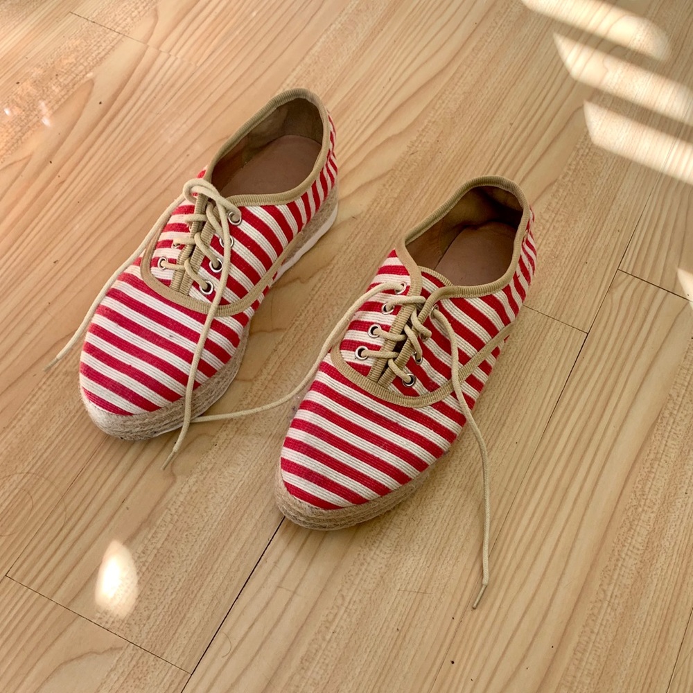 RB  Flatform Espadrille, Red with White Stripes